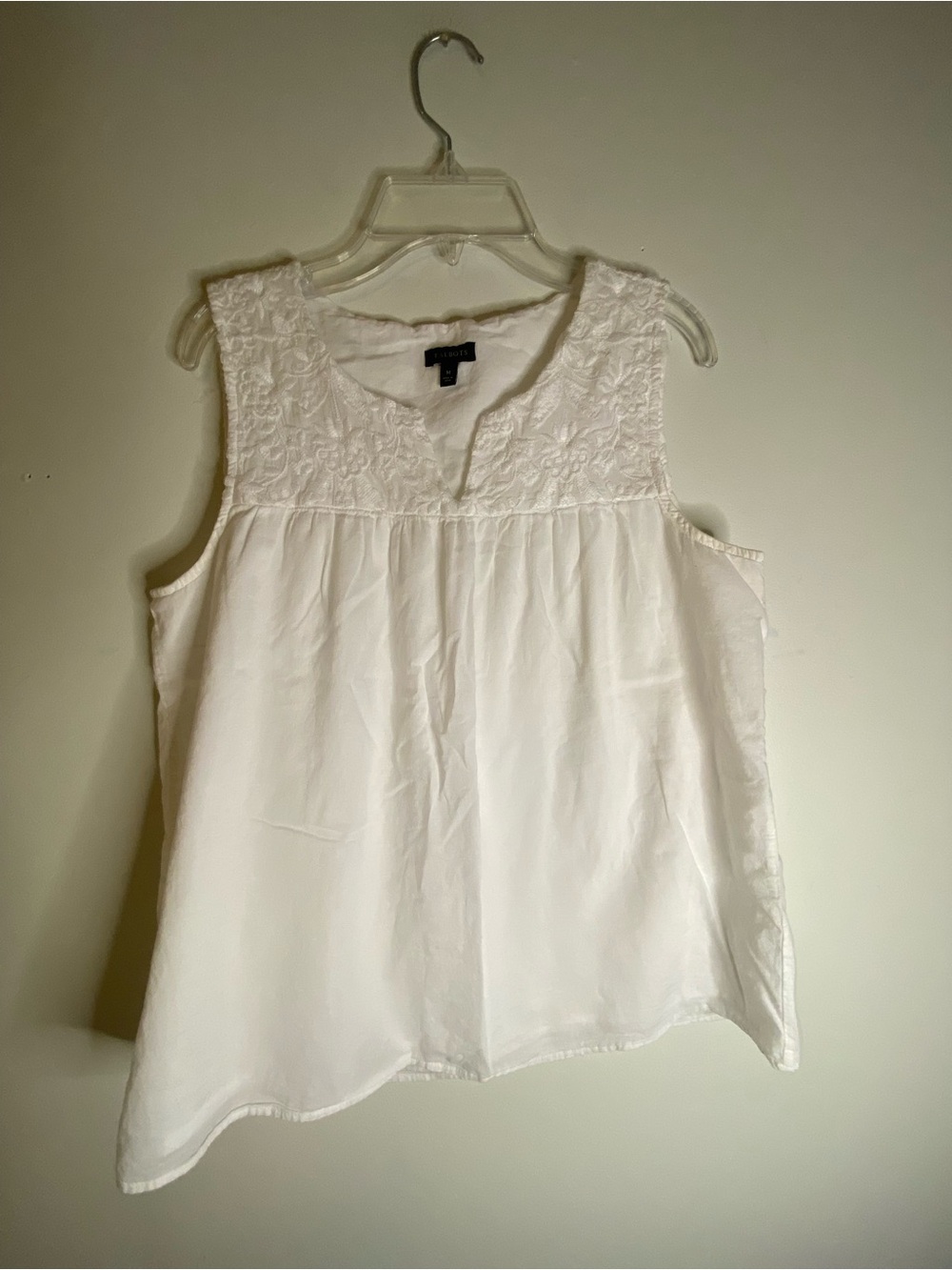 Talbots White 100% Cotton Sleeveless Embroidered Yoke Camisole